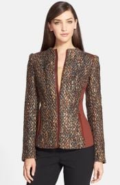 Lafayette 148 New York and39Yelenaand39 Faux Leather Trim Tweed Jacket at Nordstrom