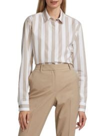 Lafayette 148 Rae Striped Poplin Button-Up Shirt in Taupe Multi Shop Premium Outlets at Shop Premium