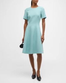 Lafayette 148 Short Sleeve Wool Blend Fit Flare Dress at Neiman Marcus