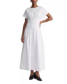 Lafayette 148 Smocked Waist Cotton Poplin Midi Dress at Bloomingdales