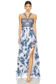 Lagence Annistyn Gown In White Blue Painterly Floral at Revolve