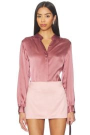 Lagence Bianca Band Collar Blouse In Mauve Rose at Revolve