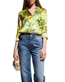 Lagence Dani Silk Tropical Animal Printed Button Front Blouse at Neiman Marcus