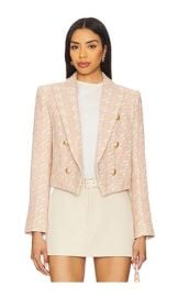 Lagence Lila Boxy Blazer In Ecru Pink Gold Houndstooth at Revolve