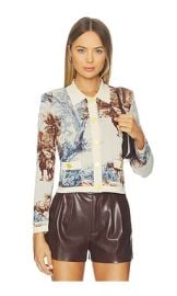 Lagence Osiris Jacquard Collared Cardi In Tan Western Toile at Revolve