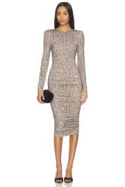 Lagence Paityn Long Sleeve Shirred Dress In Grey Multi Patch Leopard at Revolve