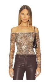 Lagence Peonie Bodysuit In Brown Blue Valencia Leopard at Revolve