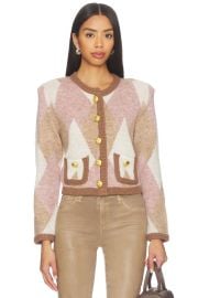Lagence Siobhan Fuzzy Argyle Cardi In Natural Mauve Multi Argyle at Revolve