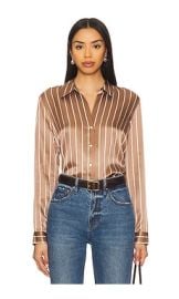 Lagence Tyler Blouse In Chocolate Malt Ecru Stripe at Revolve