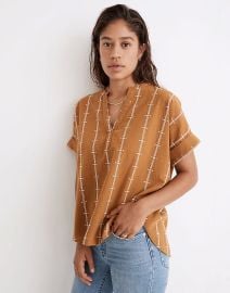 Lakeline Popover Shirttail Top in Jacquard Stripe at Madewell