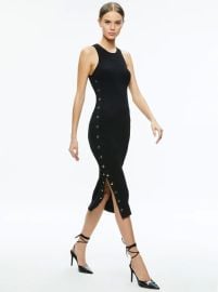 Lalita Side Snap Midi Dress In Black Alice And Olivia at Alice + Olivia