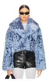 Lamarque Danika Faux Fur Coat In Blue Leopard at Revolve