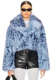 Lamarque Danika Faux Fur Coat In Blue Leopard at Revolve