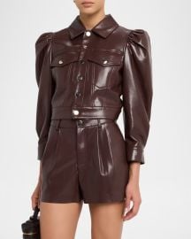 Lana Vegan Leather Puff-Shoulder Jacket at Neiman Marcus