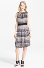 Land39AGENCE Print Pleated Satin Fit andamp Flare Dress at Nordstrom