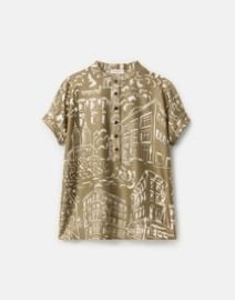 Landmarks Print Silk Twill Henley Blouse Lafayette 148 New York at Lafayette 148 New York