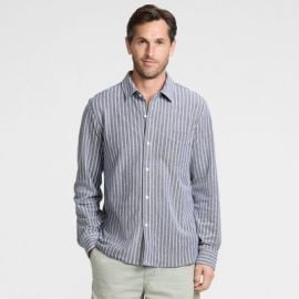 Lands\' End Men\'s Long Sleeve Knit Dress Shirt - Medium - Radiant Navy/White Stripe at Target