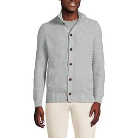 Lands End Mens Long Sleeve Drifter Mock Neck Cardigan - Macys at Macys