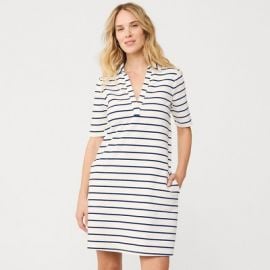 Landsx27 End Womenx27s Petite Starfish Elbow Sleeve Polo Dress - Medium - NavyIvory Feeder Stripe Target at Target