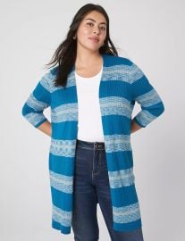 Lane Bryant Classic 3 4 Sleeve Open Front Duster in Spacedye Stripe at Lane Bryant