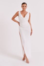 Laney Hot Fix Mesh Cowl Maxi Dress - White - MESHKI US at Meshki