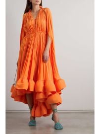 Lanvin Cape effect tie detailed ruffled charmeuse dress at Net a Porter