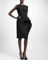 Lanvin Trompe lOeil Check Peplum Dress Dark Gray at Neiman Marcus