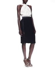 Lanvin Twist-Halter Colorblock Dress and Wide Grip-Strap Belt at Neiman Marcus