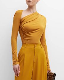 Lapointe Asymmetric Ruched Long Sleeve Jersey Top at Neiman Marcus