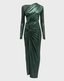 Lapointe Draped Coated Jersey Midi Dress at Neiman Marcus