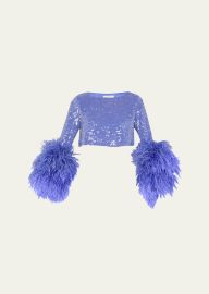 Lapointe Feather Trim Sequin Cropped Top at Bergdorf Goodman