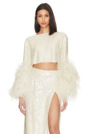 Lapointe Feather Trim Sequin Cropped Top at Revolve