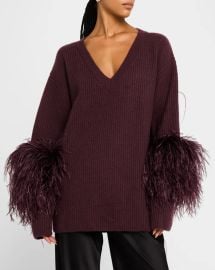 Lapointe V Neck Cashmere Sweater With Feathers at Neiman Marcus