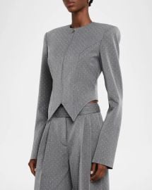 Laquan Smith Embellished Denim Tailored Zip Jacket at Neiman Marcus