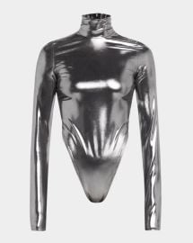 Laquan Smith Mock Neck Shiny Jersey Long Sleeve Bodysuit at Neiman Marcus