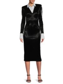 Laquan Smith Poplin Collar Velvet Midi Dress at Saks Off 5th