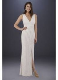 Lara Brandy Beaded Faux-Wrap V-Neck Wedding Dress at Davids Bridal