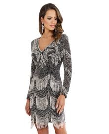 Lara Women39s Long Sleeve Beaded V-Neck Fringe Cocktail Dress - Macy39s at Macys