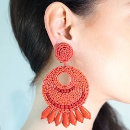 Large Red Seed Bead Round Gypsy Hoop Pierced or Clip Earrings  at Kenneth Jay Lane