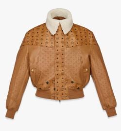 Large Shearling Bomber Jacket in Visetos Leather Mix Cognac MCM US at MCM