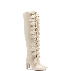 Larroude x Jonathan Cohen Tie Boot In Ivory Leather Boots at Larroude