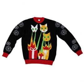 Laser Cat-Zillas Ugly Christmas Sweater-FunQi Black Clothing at Amazon