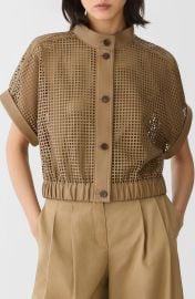 Laser Cut Grid Napa Leather Jacket at Nordstrom