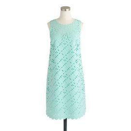 Laser-cut floral shift dress in misty green at J. Crew