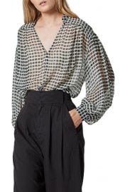 Lasha Check Silk Popover Blouse at Nordstrom