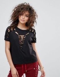 Lasula Shredded Front T-Shirt at ASOS