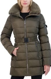 Laundry By Shelli Segal Faux Fur Trim Hooded Belted Puffer Jacket at Nordstrom Rack