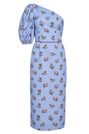 Laurel One Shoulder Dress In Sustainable Periwinkle Floral Faille at Markarian