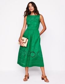 Lauren Broderie Midi Dress-Rich Emerald Broderie Boden USA at Boden