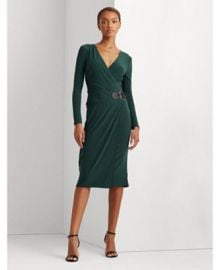 Lauren Ralph Lauren Buckled Jersey Dress    Reviews - Dresses - Women - Macy s at Macys